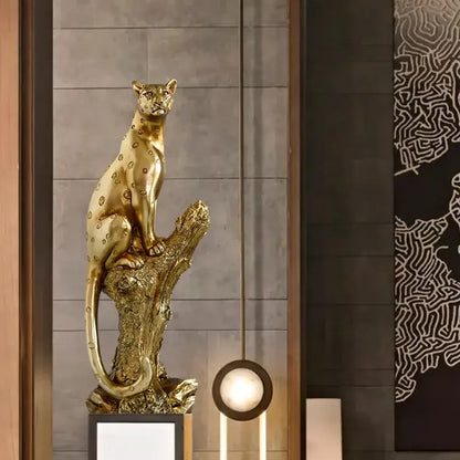 Modern golden leopard resin sculpture living room cheetah decor