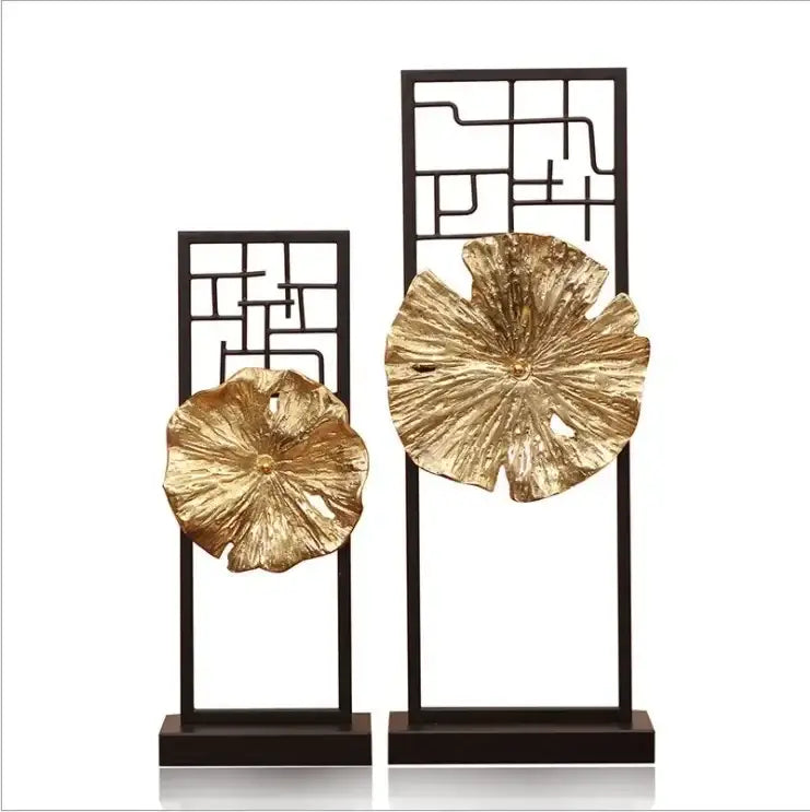 Modern golden lotus leaf framed sculpture living room decor