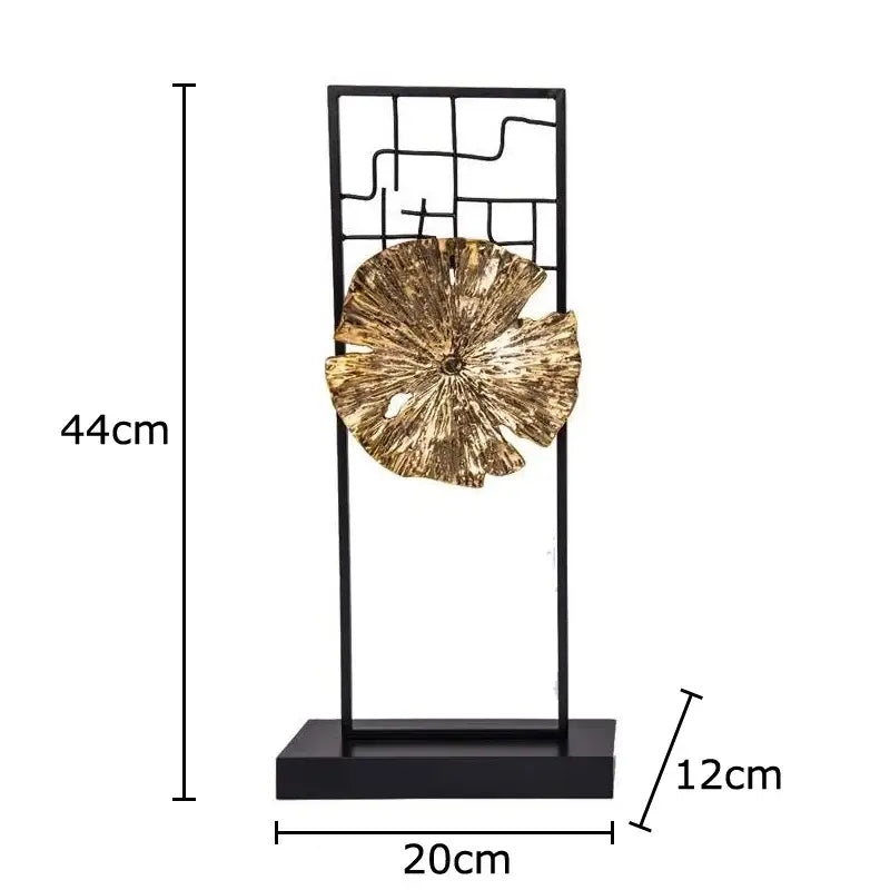 Modern golden lotus leaf framed sculpture living room decor