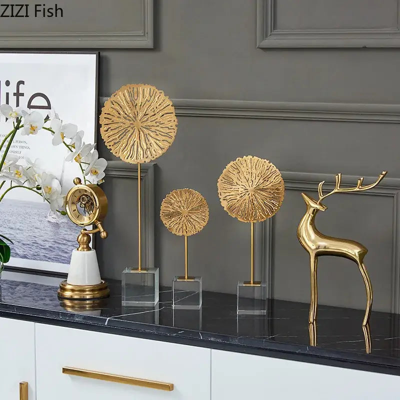 Modern golden lotus sculpture living room metal decor