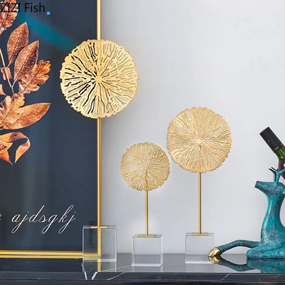 Modern golden lotus sculpture living room metal decor