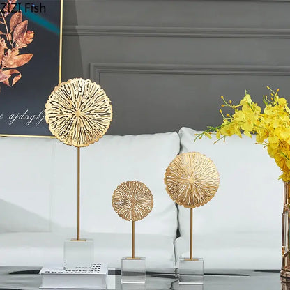 Modern golden lotus sculpture living room metal decor
