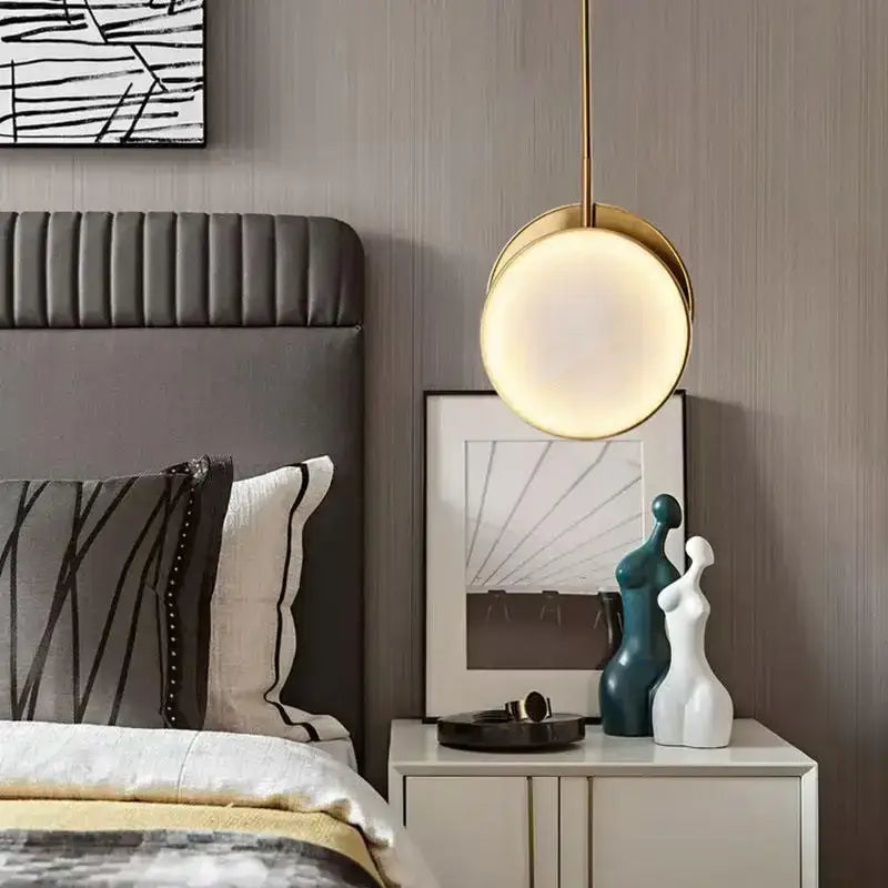 Modern golden marble led pendant light for bedroom