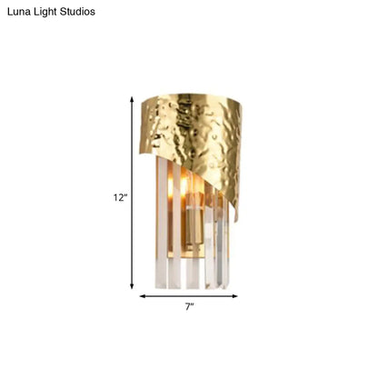 DecorBites™ Modern Golden Metallic Wall Sconce with Crystal Block - Stylish Cylinder Light for Living Room
