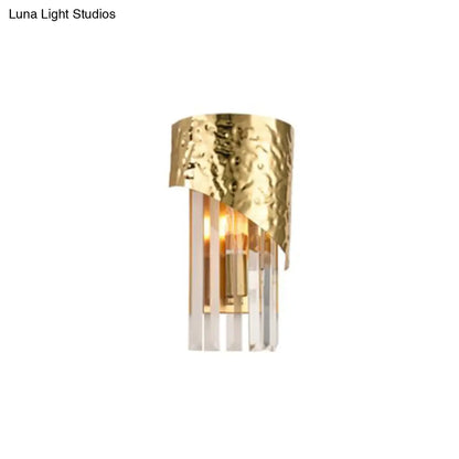 DecorBites™ Modern Golden Metallic Wall Sconce with Crystal Block - Stylish Cylinder Light for Living Room