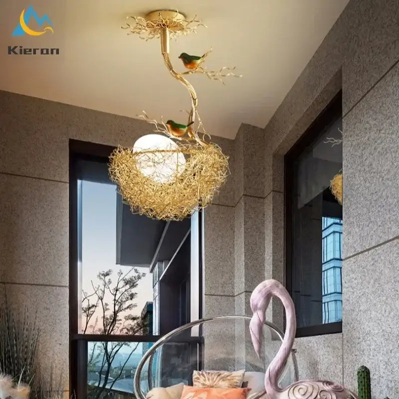 Modern golden nest glass led ceiling lamp for living room decor