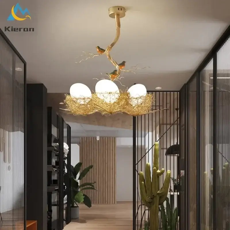 Modern golden nest glass led ceiling lamp for living room decor