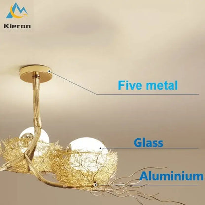 Modern golden nest glass led ceiling lamp for living room decor
