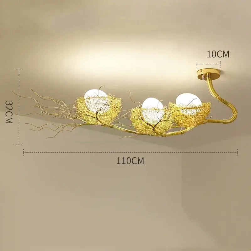 Modern golden nest glass led ceiling lamp for living room decor