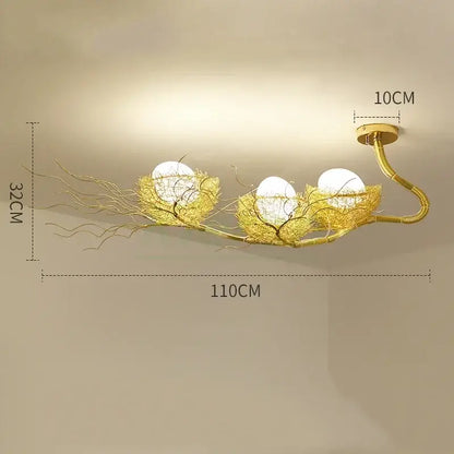 Modern golden nest glass led ceiling lamp for living room decor