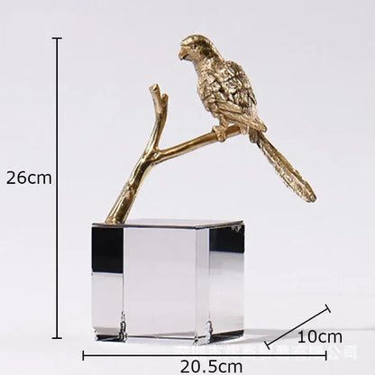 Modern golden parrot bird statue crystal base living room decor