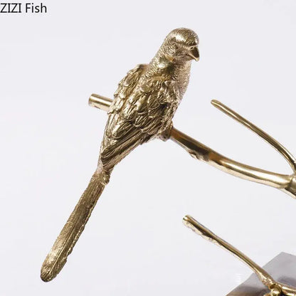 Modern golden parrot bird statue crystal base living room decor