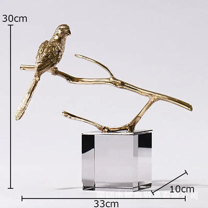 Modern golden parrot bird statue crystal base living room decor