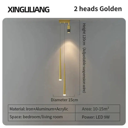 Modern golden pendant chandelier living room sleek cylindrical light