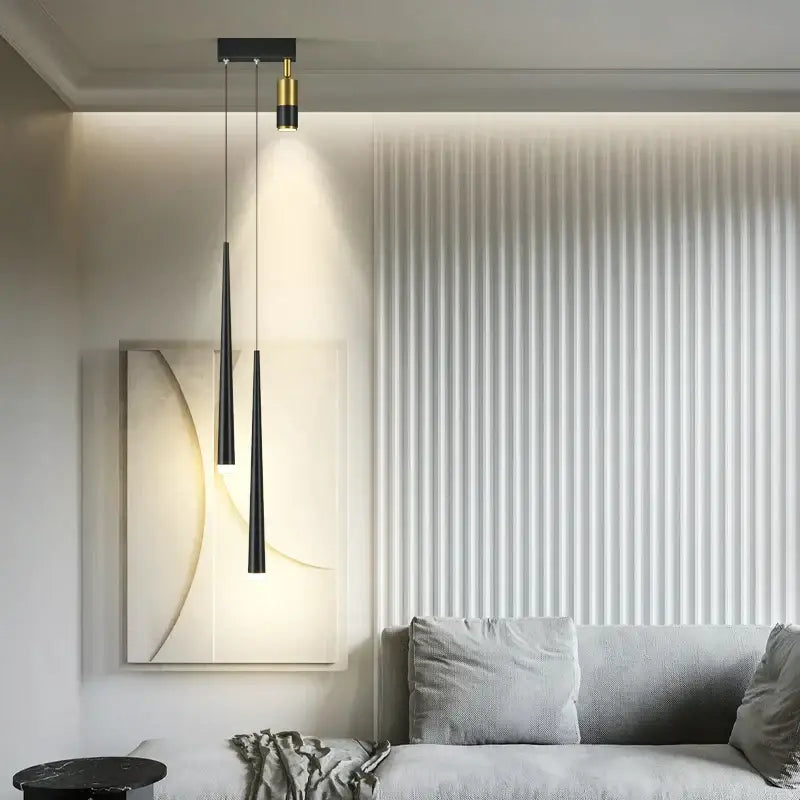 Modern golden pendant chandelier living room sleek cylindrical light