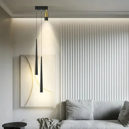 Modern golden pendant chandelier living room sleek cylindrical light