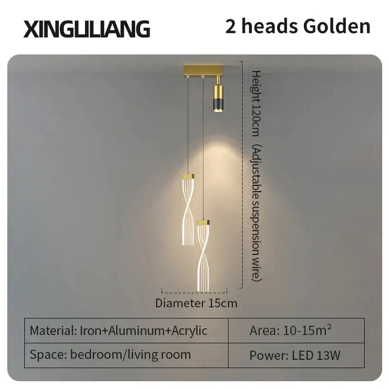 Modern golden pendant chandelier living room sleek cylindrical light