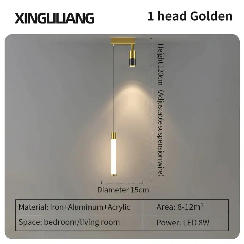Modern golden pendant chandelier living room sleek cylindrical light