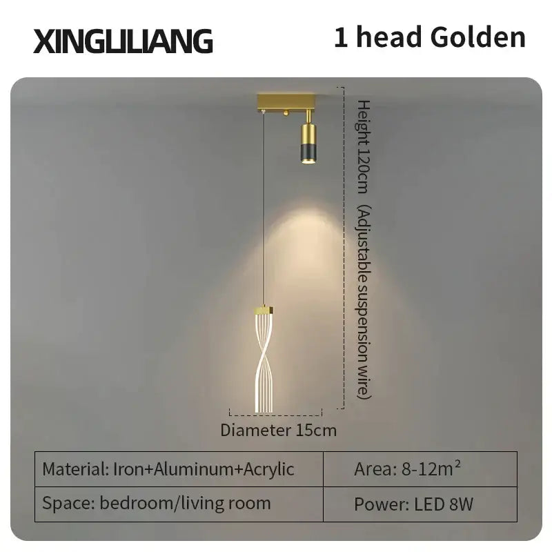 Modern golden pendant chandelier living room sleek cylindrical light