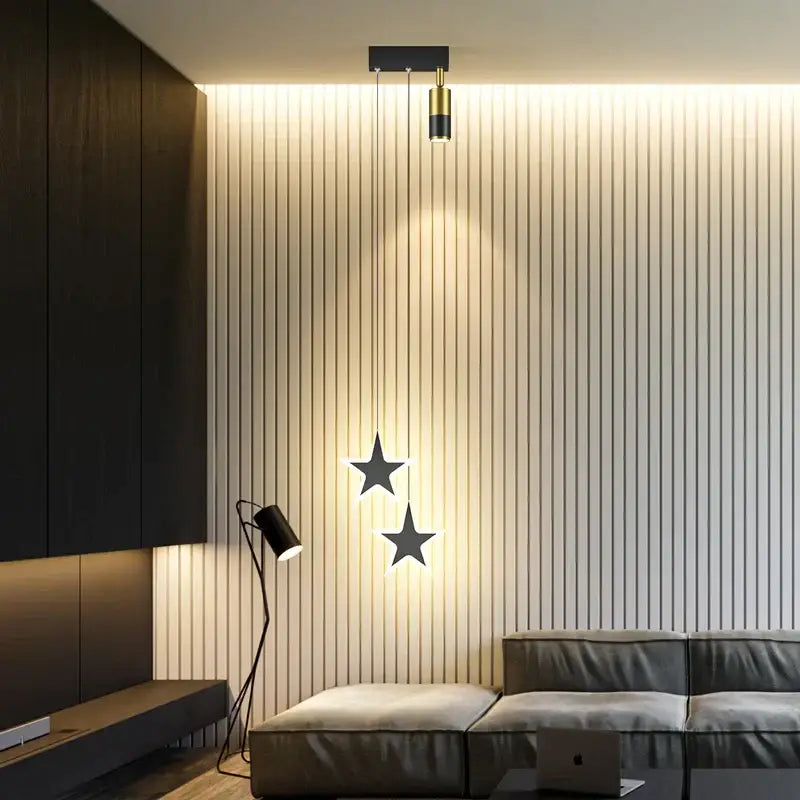 Modern golden pendant chandelier living room sleek cylindrical light