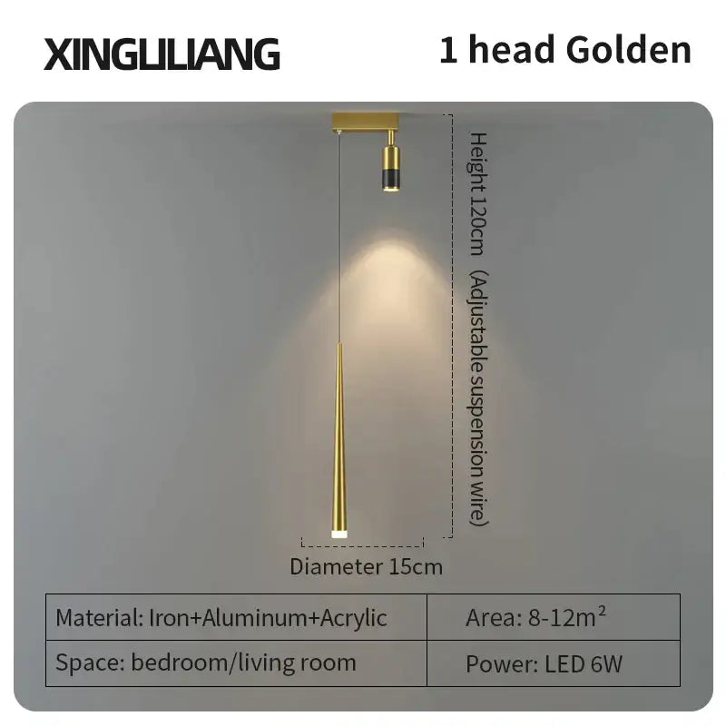 Modern golden pendant chandelier living room sleek cylindrical light