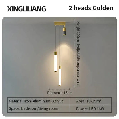 Modern golden pendant chandelier living room sleek cylindrical light