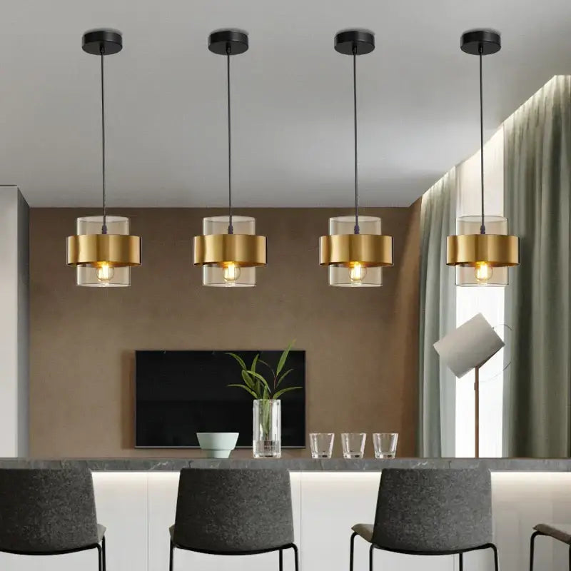 Modern golden pendant lights clear glass bedroom chandelier