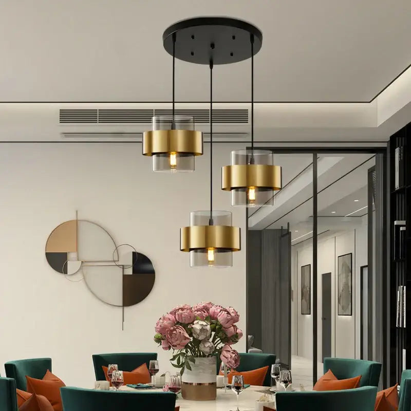Modern golden pendant lights clear glass bedroom chandelier