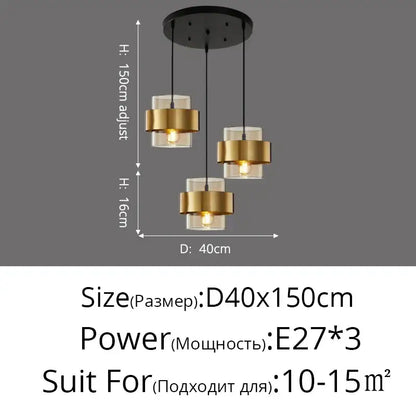 Modern golden pendant lights clear glass bedroom chandelier