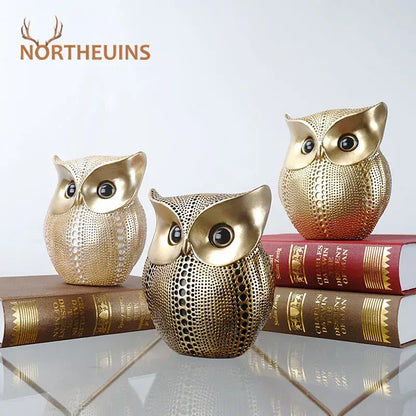 Modern golden perforated owl figurines living room animal statues