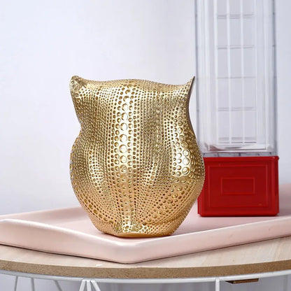 Modern golden perforated owl figurines living room animal statues