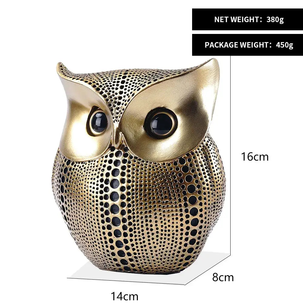 Modern golden perforated owl figurines living room animal statues