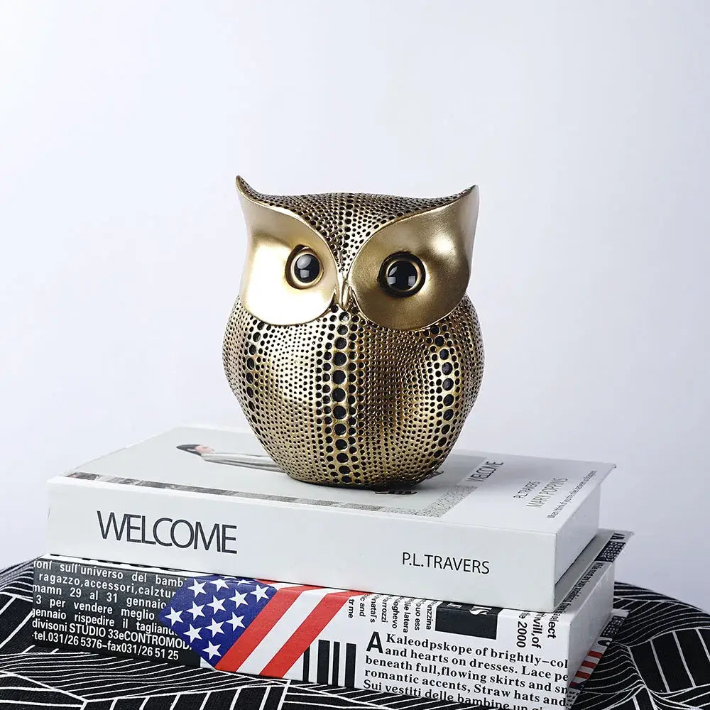 Modern golden perforated owl figurines living room animal statues