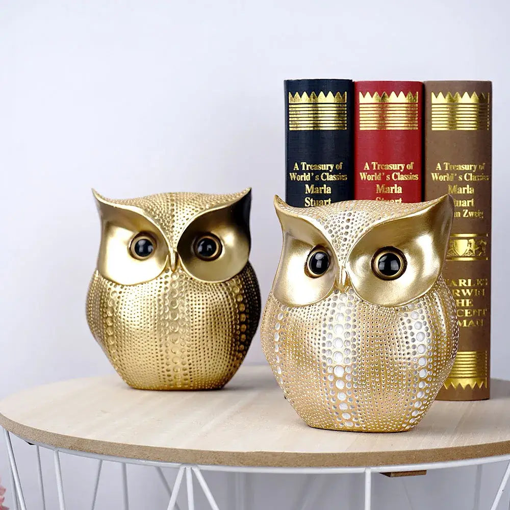 Modern golden perforated owl figurines living room animal statues