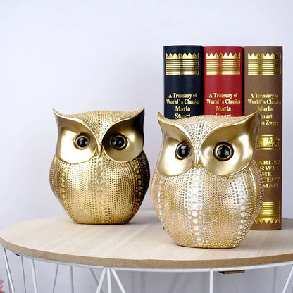 Modern golden perforated owl figurines living room animal statues