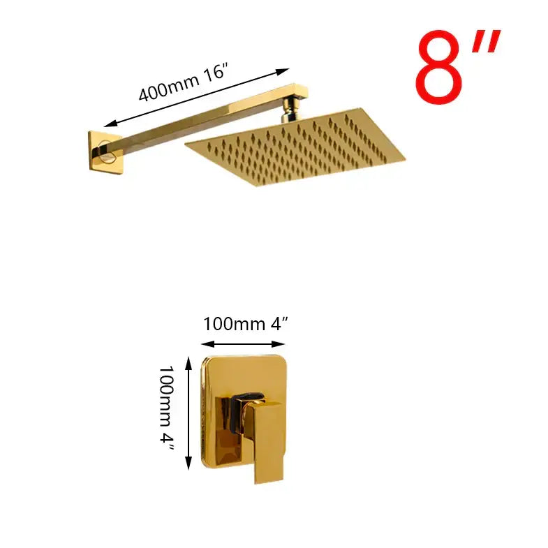 Modern golden plated rainfall shower system bathroom faucet combo