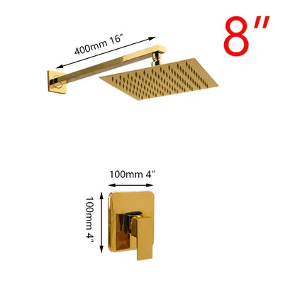 Modern golden plated rainfall shower system bathroom faucet combo