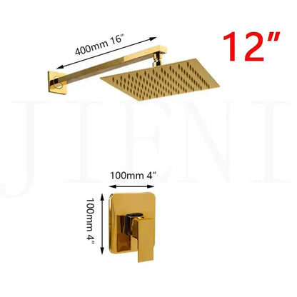 Modern golden plated rainfall shower system bathroom faucet combo