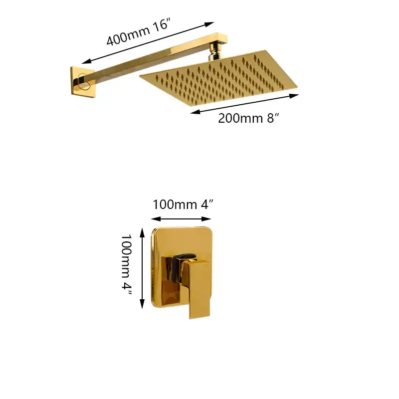 Modern golden plated rainfall shower system bathroom faucet combo