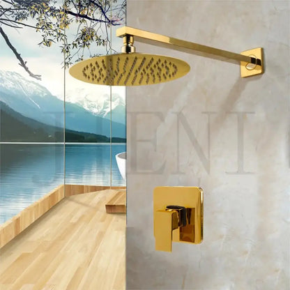 Modern golden plated rainfall shower system bathroom faucet combo