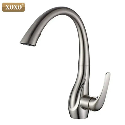Modern golden pull out kitchen faucet chrome curved water mixer tap