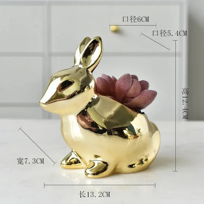 Modern golden rabbit ceramic flower pot living room succulent vase