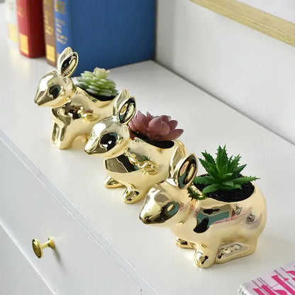 Modern golden rabbit ceramic flower pot living room succulent vase
