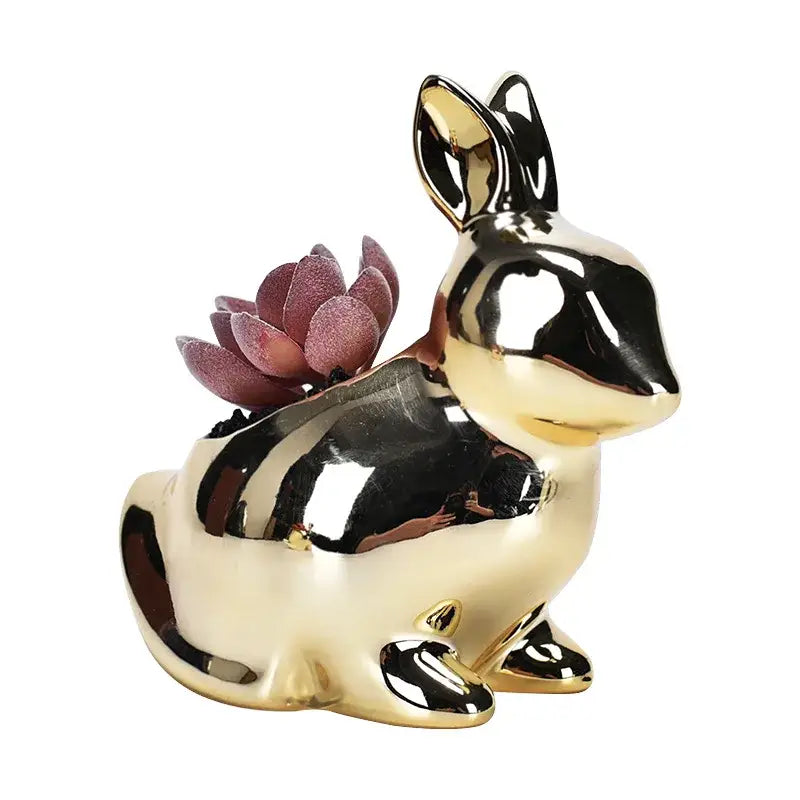 Modern golden rabbit ceramic flower pot living room succulent vase