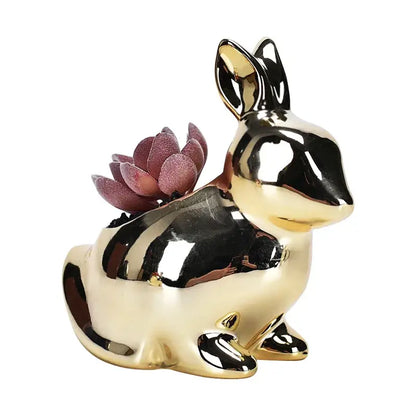 Modern golden rabbit ceramic flower pot living room succulent vase