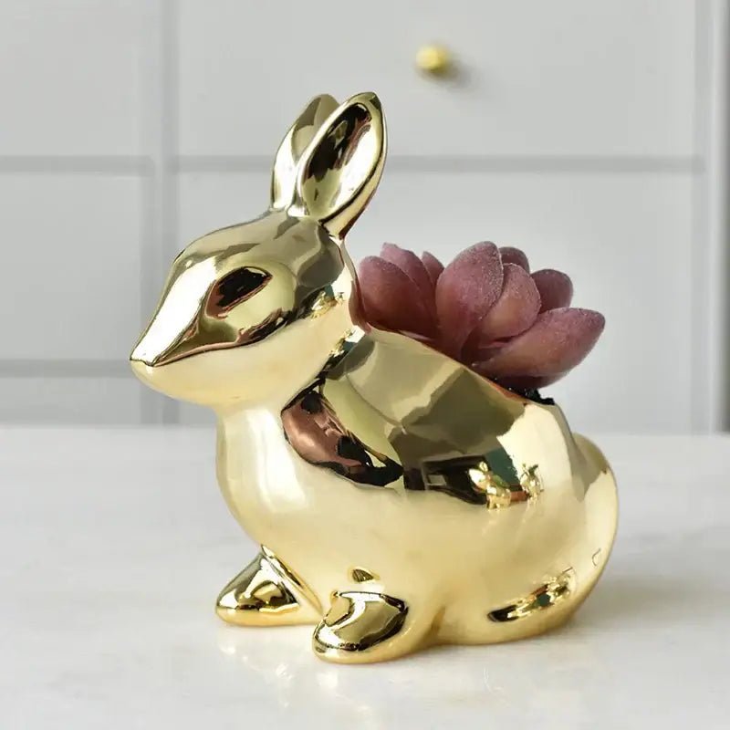 Modern golden rabbit ceramic flower pot living room succulent vase