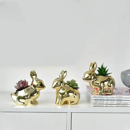Modern golden rabbit ceramic flower pot living room succulent vase