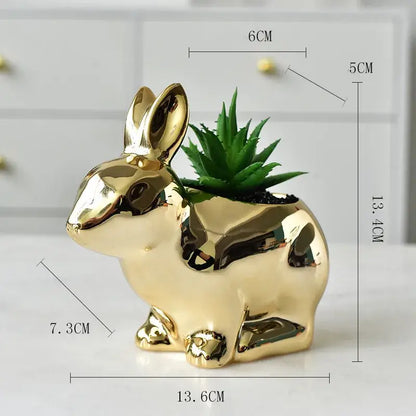 Modern golden rabbit ceramic flower pot living room succulent vase