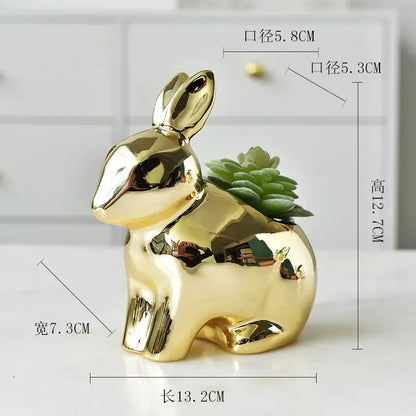 Modern golden rabbit ceramic flower pot living room succulent vase