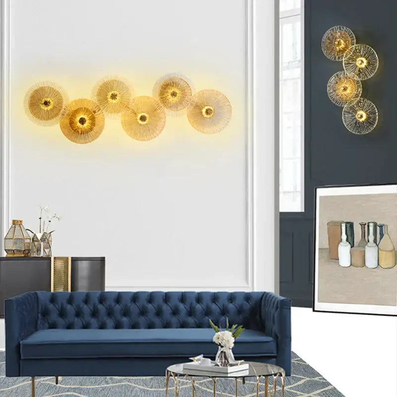 Modern golden radial crystal wall lamp for living room